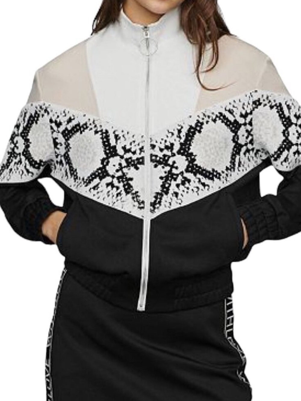 Maje Thelo Color Blocked Animal Print Track Jacket 3/L